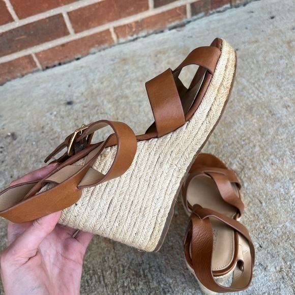 MICHAEL Michael Kors Women’s Brown Leather Open Toe Espadrille Wedge Heels - Picture 8 of 14